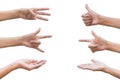 Set of hand gesture and sign collection isolated on white background. Multiple hand gestures.