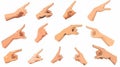 A set of hand gestures consisting of fingers pointing, pushing, showing, pressing, guiding and directing. Flat graphic