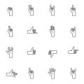 Set of hand gestures in modern thin line style. Vector illustration. Isolated on white background.