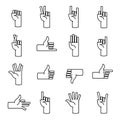 Set of hand gestures in modern thin line style. Vector illustration. Isolated on white background.