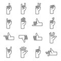 Set of hand gestures in modern thin line style. Vector illustration. Isolated on white background.