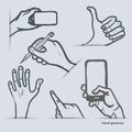 Set of hand gestures with smartphone and other Royalty Free Stock Photo