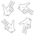 Set Hand in a glove with three extended fingers. Sign. Linear silhouette illustration