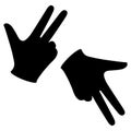 Set Hand in a glove with three extended fingers. Sign. Silhouette illustration