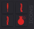 Set Hand grenade, Baseball bat, Military knife and Military knife icon. Vector