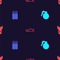 Set Hand grenade, Bullet, Submarine and Nuclear bomb on seamless pattern. Vector Royalty Free Stock Photo