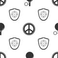 Set Hand grenade, Peace and Target sport on seamless pattern. Vector