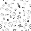 Set Hand holding coin, Shoping bag and dollar, Discount percent tag and Clock 24 hours on seamless pattern. Vector