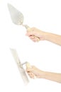 Set of hand holding construction lute trowel tool isolated Royalty Free Stock Photo