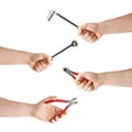 Set of hand holding a socket working tool, composition isolated over the white background Royalty Free Stock Photo