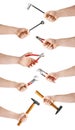 Set of hand holding a socket working tool, composition isolated over the white background Royalty Free Stock Photo