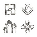 Set of hand icons representing partnership, community, charity, teamwork, business, friendship and celebration. Vector icon Royalty Free Stock Photo