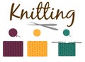 A set of hand-knitted textures, a set of knitting threads. The process of knitting textiles. vector