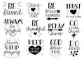 Set of 12 Hand lettering christian quotes Be strong and courageous. Jesus loves you. Go with Christ. Do good.Never stop Royalty Free Stock Photo