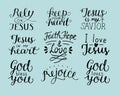 Set of 9 Hand lettering christian quotes God bless you. Rely on Jesus. Rejoice. Faith, hope, love. Keep your heart.