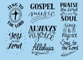 Set of 8 Hand lettering christian quotes Sing to the Lord. Alleluia. Always rejoice. Praise o my soul. Gospel music.