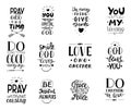 Set of 12 Hand lettering christian quotesYou blessings, Do good every day, Grace, mercy, peace, Love one another, Pray Royalty Free Stock Photo