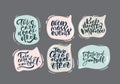 Set of hand lettering messages for stay home campaign. Protect from Coronavirus or Covid-19 epidemic, hashtags in speech