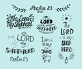 Set with hand lettering Psalm 23 and inscription The Lord is my shepherd Royalty Free Stock Photo