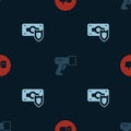 Set Hand like, Scanner scanning bar code and Money with shield on seamless pattern. Vector Royalty Free Stock Photo