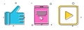 Set Hand like, Tablet and Play in square icon. Vector Royalty Free Stock Photo