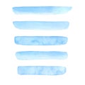 Set of hand painted blue vector watercolor brush stroke textures