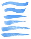 Set of hand painted blue watercolor grunge texture brush strokes of different shapes Royalty Free Stock Photo