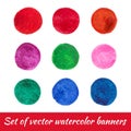 Set of hand painted bright circles of different colors isolated on the white background.