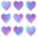 Set of hand painted decorative watercolor hearts . Great as a wallpaper or a seamless pattern Royalty Free Stock Photo