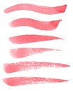 Set of hand painted red watercolor grunge brush strokes of different shapes isolated on the white background Royalty Free Stock Photo