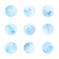 Set of hand painted vector watercolor circle textures isolated Royalty Free Stock Photo