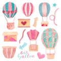 Set of Hand Painted Watercolor Air Ballon Vector Elements Royalty Free Stock Photo