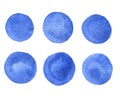 Set of hand painted watercolor blue circles isolated