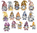 Watercolor halloween gnomes