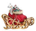 Watercolor Christmas cart with bag with presents