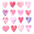 Set of hand painted watercolor hearts