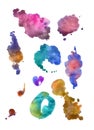 Multicolored abstract watercolor splashes isolated on a white background