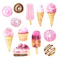 Set of hand painted watercolor ice cream