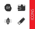 Set Hand saw, Magic runes, stone and Wallet icon. Vector Royalty Free Stock Photo
