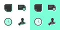 Set Hand for search a people, Post note stickers, Clock and Certificate template icon. Vector