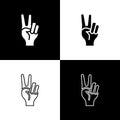 Set Hand showing two finger icon isolated on black and white background. Hand gesture V sign for victory or peace Royalty Free Stock Photo