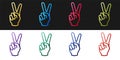 Set Hand showing two finger icon isolated on black and white background. Victory hand sign. Vector Royalty Free Stock Photo