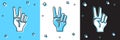 Set Hand showing two finger icon isolated on blue and white, black background. Hand gesture V sign for victory or peace Royalty Free Stock Photo