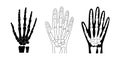 Set of hand skeleton with bones. Black arm silhouette  illustration Royalty Free Stock Photo