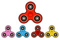 Set of Hand spinning machine.fidget spinners of different colors. Flat design