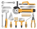 Set of hand tools for repair and renovation, realistic vector illustration