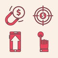 Set Hand touch and tap gesture, Magnet with money, Target with dollar and Smartphone, mobile phone icon. Vector