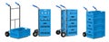 Set of hand trucks with plastic crates