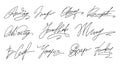 Set of Hand written signature. Different example signatures isolated in white background. Collection of signatures, handwriting,