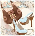 Set of handbag and shoes. Fashion boutique. Royalty Free Stock Photo